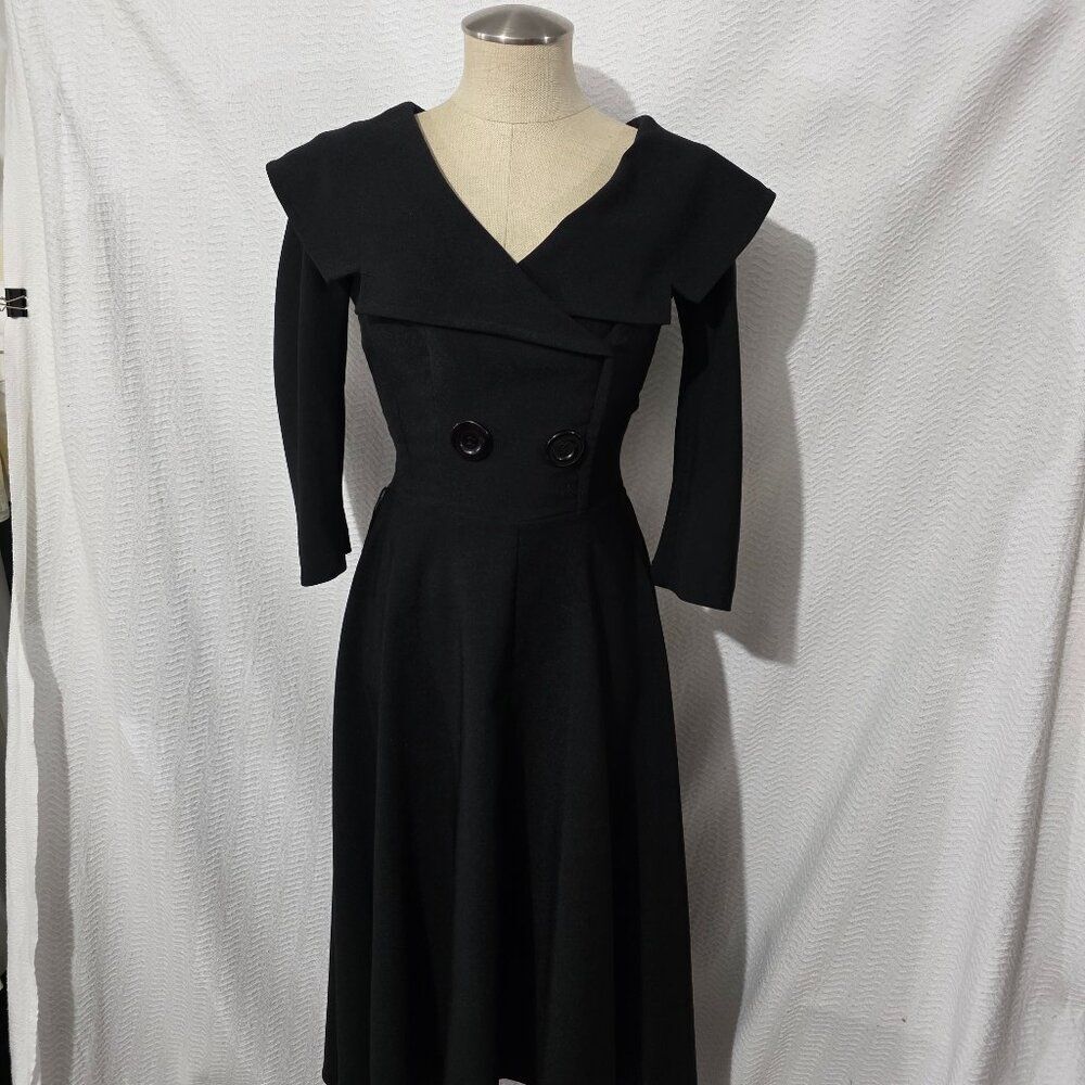 Bettie Page By Tatyana Retro Pin-Up Fit & Flare Style Black Dress S